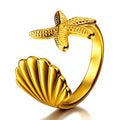 Ring mit Seestern- und Muschelmotiv, 18 Karat vergoldeter Stahl