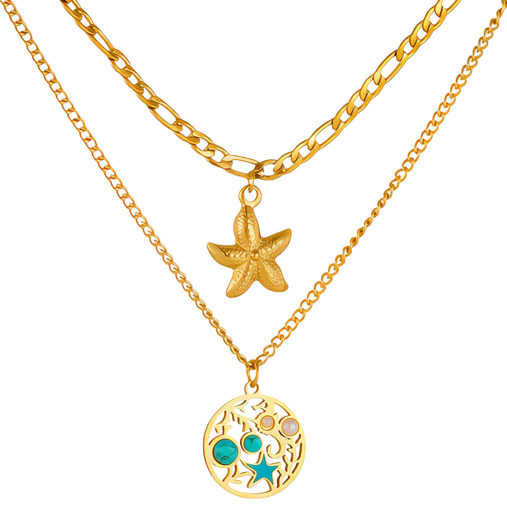 Collar "Estrellas de mar", acero chapado en oro de 18 quilates