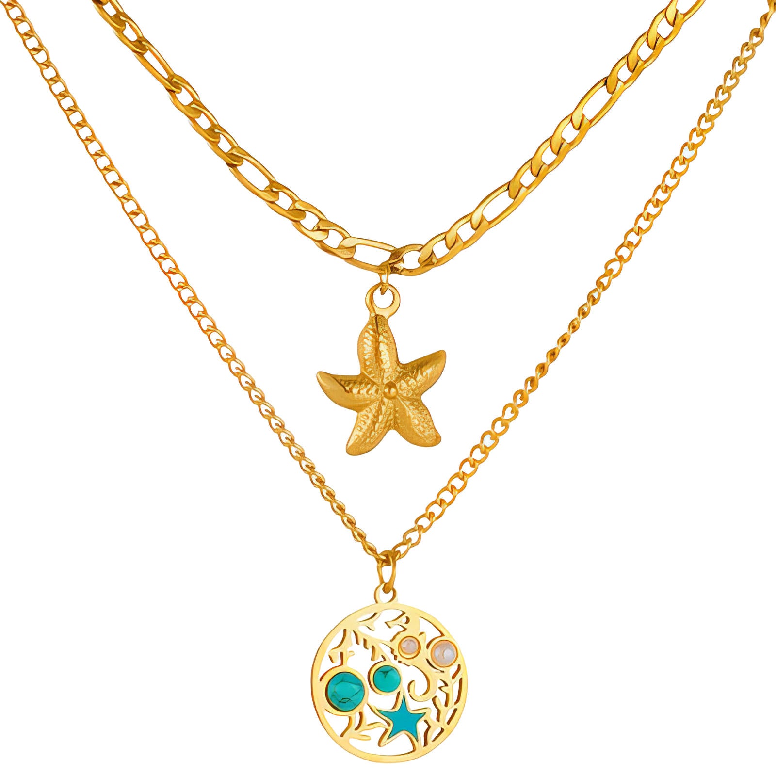 Collar "Estrellas de mar", acero chapado en oro de 18 quilates