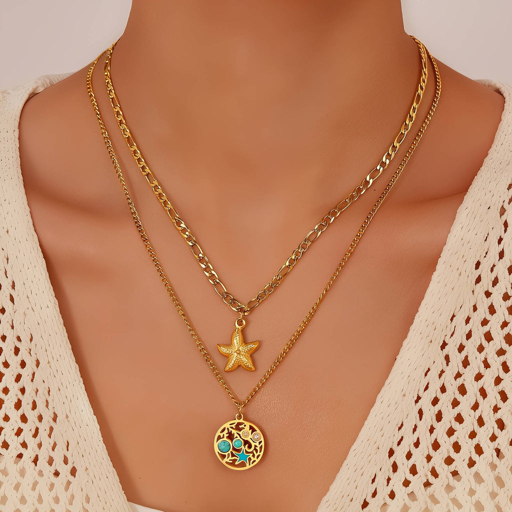 Collar "Estrellas de mar", acero chapado en oro de 18 quilates