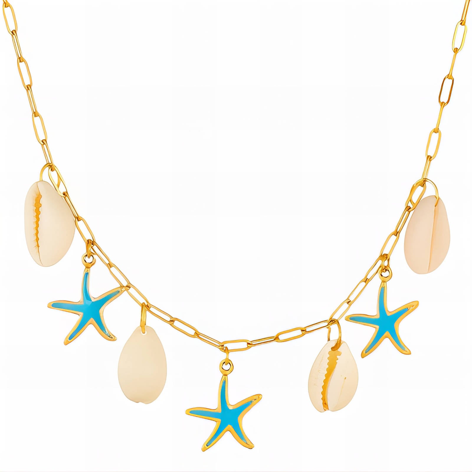 Collar "Estrella de mar y Concha", acero bañado en oro de 18 quilates