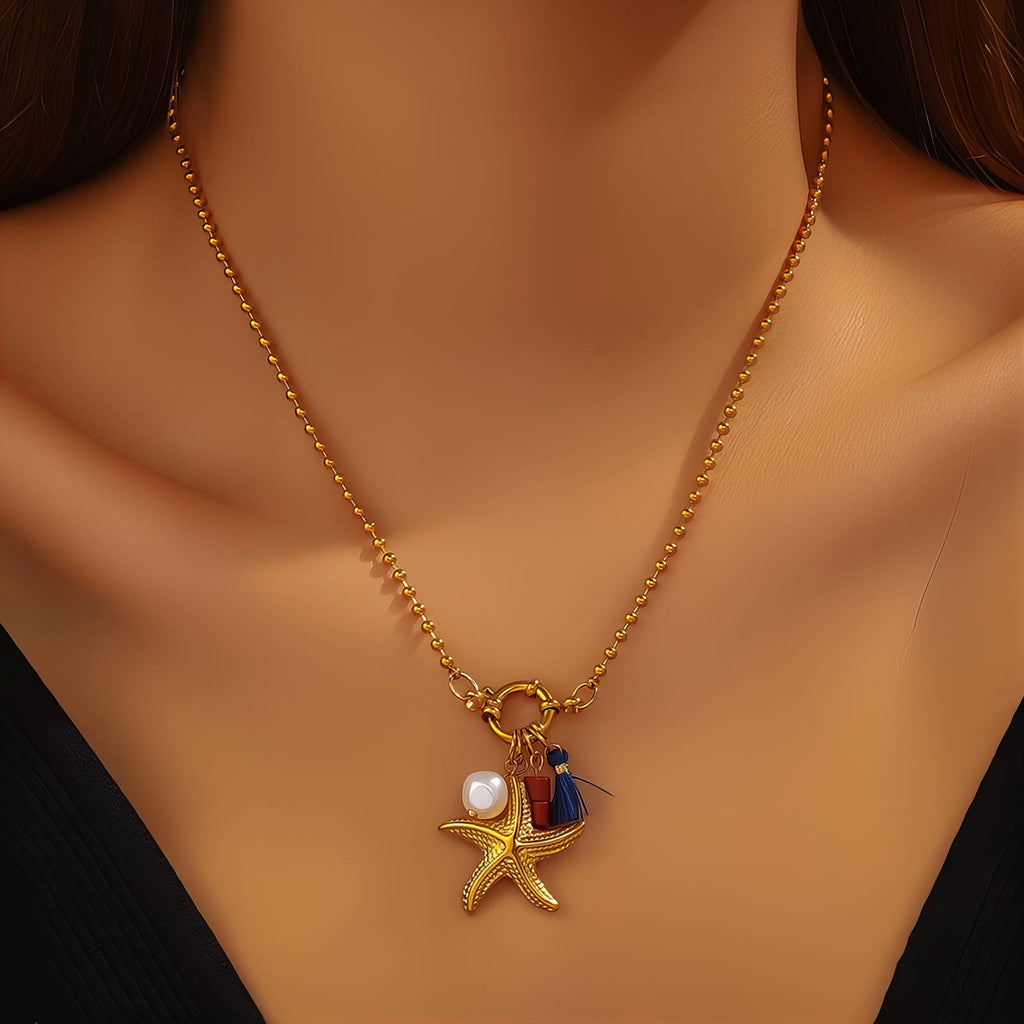Collar "Estrella de mar", acero chapado en oro de 18 quilates