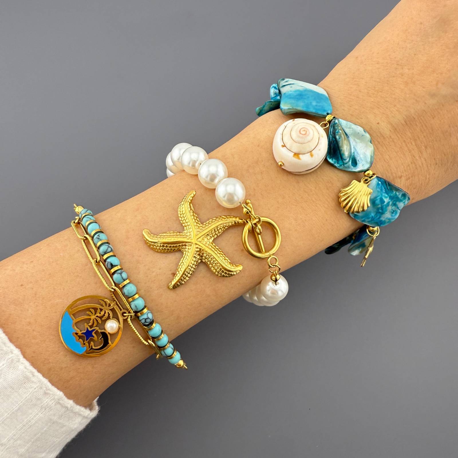 Armband „Seestern“, 18 Karat vergoldeter Stahl
