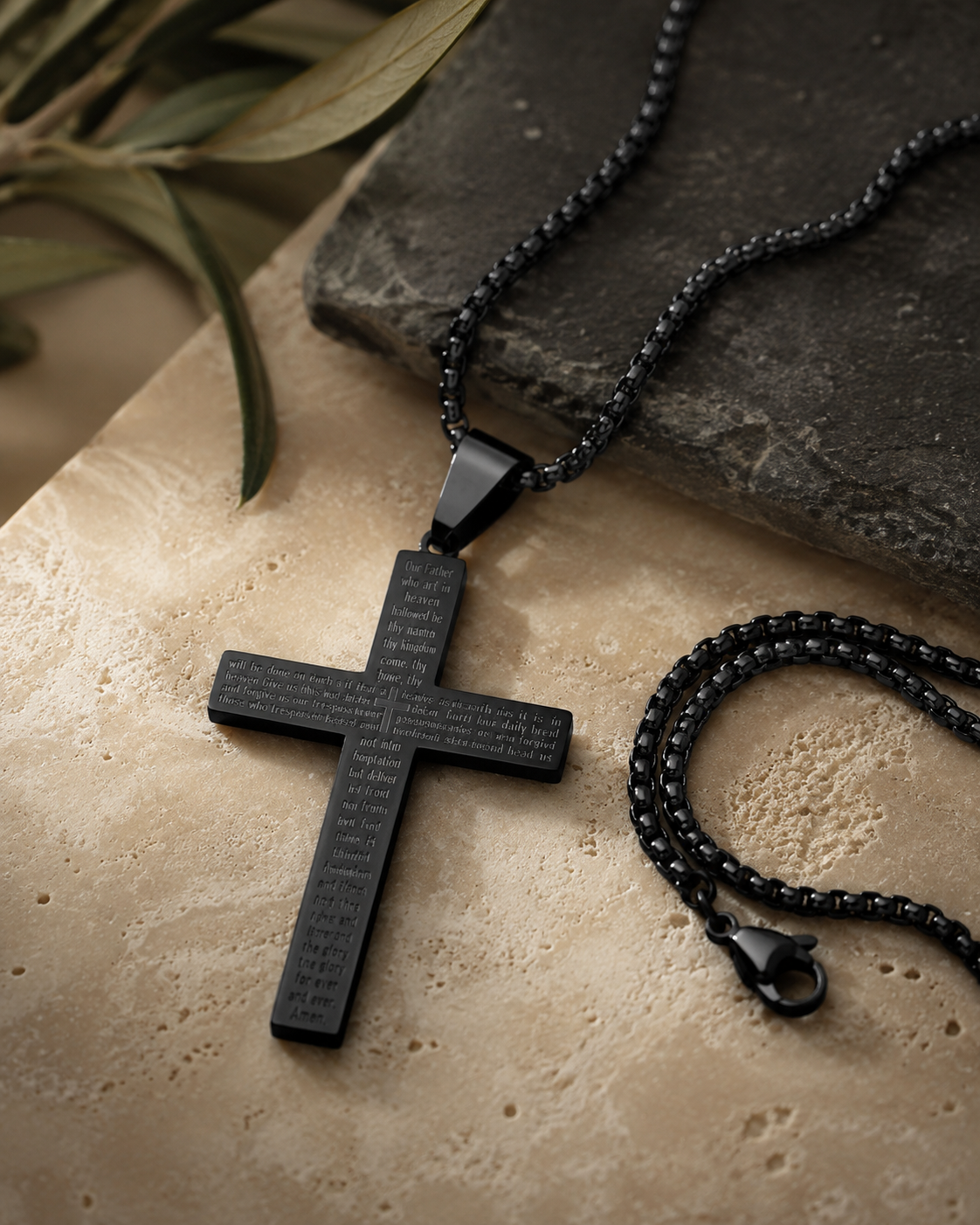 Herren Kreuzkette "Faith" -schwarzer Edelstahl-