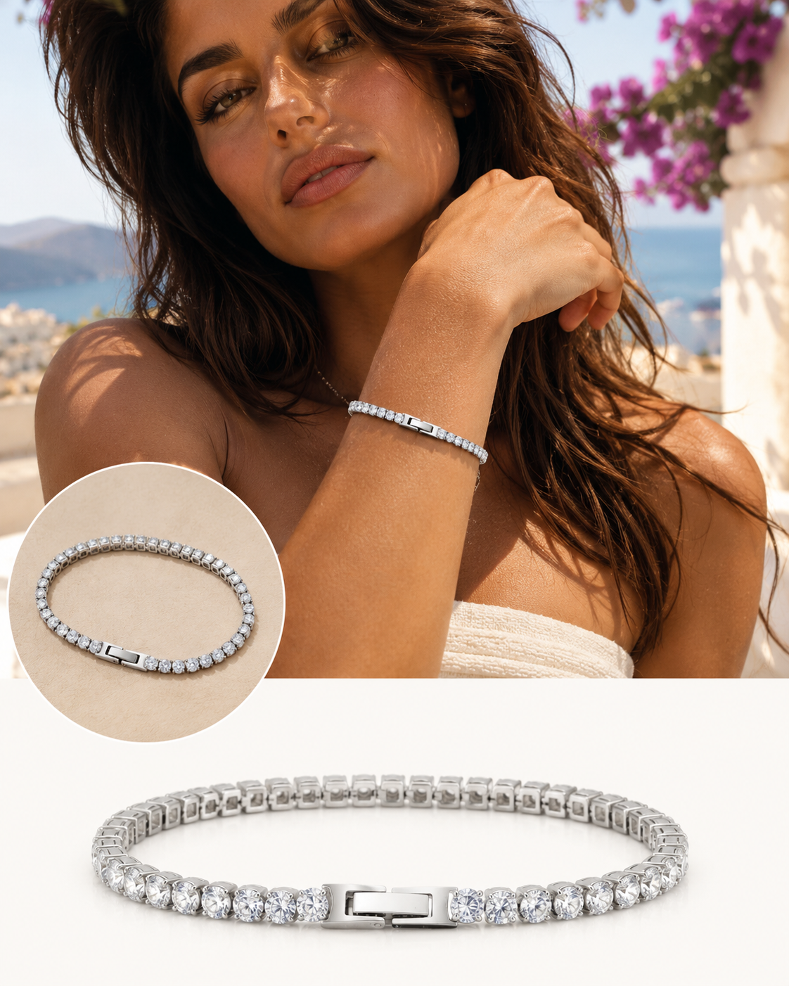 Tennis bracelet with cubic zirconia stones in stainless steel